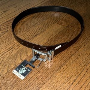 Genuine Leather Metal Buckle Reversible Black and Brown Men’s Belt 36